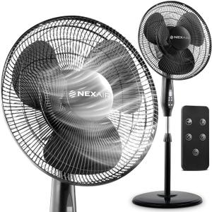 NEXAIR Oscillating 16 Inch Pedestal Stand Up Quiet Operating Room Fan With Remote Control, 3 Speed, with Adjustable Height, Standing Fan Great For Office & Living Room