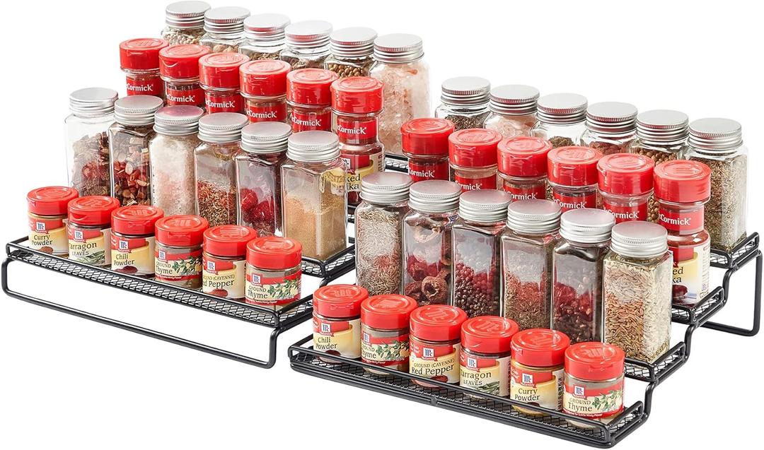 MEIQIHOME 4 Tier Expandable Spice Rack Organizer (11.4 to 22.8 Inch) Step Shelf Spice Storage Holder, for Kitchen Cabinet Countertop Cupboard Pantry, Metal, Black