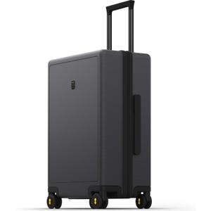 LEVEL8 Checked Luggage, Large Suitcase, Lightweight Luminous Textured Tsa Approved Medium Hardside Luggages with 8 Spinner Wheels, 24 Inch, Dark Grey