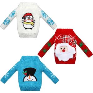 Aoriher 3 Pcs Christmas Doll Clothes Christmas Accessories Outfit Small Sweater Set Knitted Clothing Elk Xmas Santa Tree Snowflake Print Xmas Doll Accessories (Plaid Style)