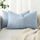 MIULEE Pack of 2 Decorative Linen Burlap Textured Pillow Covers Farmhouse Boho Accent Lumbar Pillowcases Spring Coastal Home Decor for Couch Sofa Bedroom Living Room 12x20 Inch Light Blue