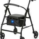 Medline Steel Rollator Walker for Adult Mobility Impairment, Black, 300 lb. Weight Capacity, 6 Wheels, Foldable, Adjustable Handles, Rolling Walker for Seniors