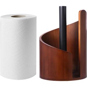 Paper Towel Holder Countertop with Wood Round Base and Iron Holder,Holds Mega Roll,Holder Stand for Kitchen Roll Organize,Wooden Paper Towel Holder for Kitchen Dining Table Home Decor