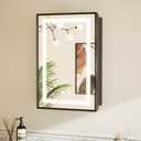 TETOTE Black Lighted Medicine Cabinet with Tempered Glass Mirror 16 x 24 Black Metal Led Recessed Medicine Cabinet for Bathroom with Lights and Storage, 3 Color Dimming, Anti-Fog, 2 Outlets