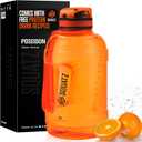 SQUATZ 78 Oz Poseidon Series Sports Water Bottle - Premium Quality Big Volume Wide Mouth protein Shake Gym Flask, Fixed Buckle Carrying Strap, Leak Resistance, Zero Condensation Sleeve (Orange)