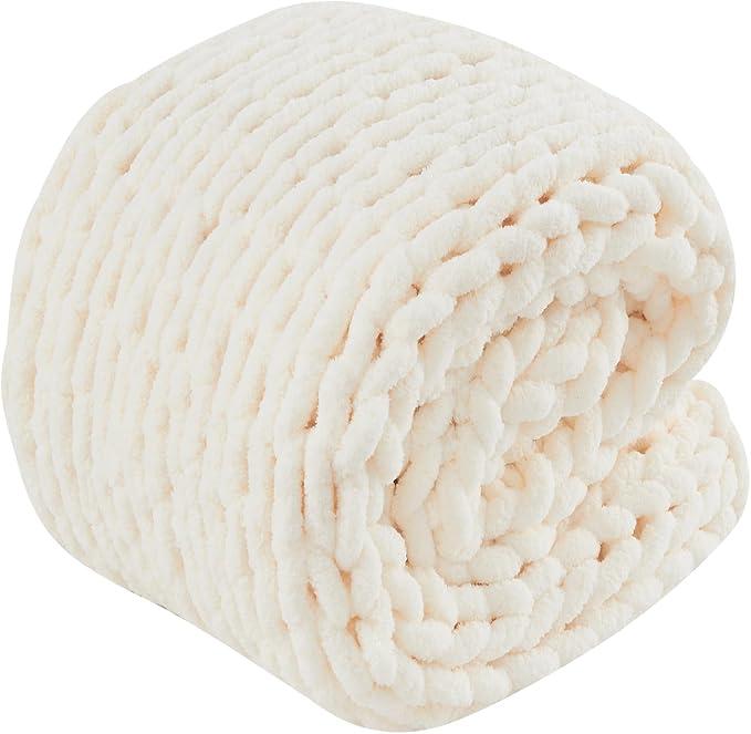 Chunky Knit Blanket Crochet Blanket Thick Crochet Blanket Suitable for Sofa Bed and Home Decoration (Milk Yellow, 50in*60in)