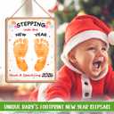 DIY Wooden Baby's First New Year Footprint Hanging Sign Decor, Stepping Into The New Year Sign, My 1st Xmas New Year Footprint Art Craft Keepsake from Kids Newborn, Holiday Craft Gift, School Activity