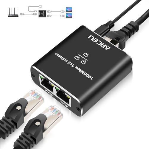 Gigabit Ethernet Splitter 1 to 2 with USB Power Cable, 1000Mbps High Speed RJ45 Internet Splitt-er Adapter for Cat 5/5e/6/7/8 Cable (Ethernet Splitter 1 to 2)