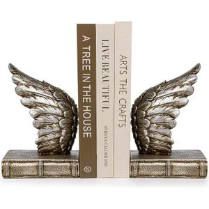Book Ends for Shelves - Book Ends to Hold Books Heavy Duty, Lucky Wings Decorative Bookends with Anti-Slip Base Book Stopper for Shelves Books Magazines Home Office Decor (Silver)