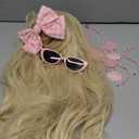 Long Blonde Wig with Bangs for Women Wavy Bouffant Synthetic Hair Wigs for Womens Cosplay Costume Halloween Party Including Shell Necklace Bracelets Earrings Sunglasses and Bow Hair Clip