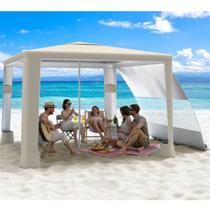 MoKo [US Version] Beach Cabana, 8'×8' Large Beach Canopy with Side Wall, UPF 50+ Protection Easy Setup Beach Tent Sun Shelter, Adjustable Height Sturdy Frame Cabana Tent for Whole Family, Khaki