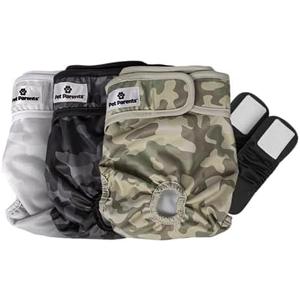 Pet Parents Washable Dog Diapers (3pack) + Extendrs of Durable Doggie Diapers, Premium Dog Diapers Female & Male (X-Large, Camo)