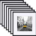 Giftgarden Black 12x12 Picture Frame Set of 7, Matted to 8x8 Photo with Mat, Multi Square Gallery Wall Frames for Hanging or Tabletop Display