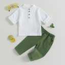 Karuedoo Toddler Baby Boy Clothes Cotton Linen Henley Shirts Button Down Long Sleeve Shirts Casual Pants Set (White)