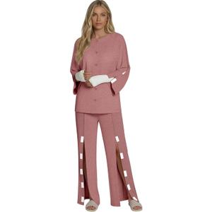 Women's Bedridden Clothes Tear Away Post Suits Full Opening on Both Sides Long Sleeve Hospital Gowns (Large, Red)