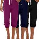 Ficerd 3 Pcs Women's Capri Sweatpants Joggers Summer Casual Sports Cropped Lounge Pants High Waisted Athletic with Pockets.XL