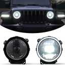 Kiwi Master OEM Style LED Headlights for Jeep Gladiator JT 2018-2026 Jeep Wrangler JL/4xe Accessories Halo DRL 9 Inch Round Headlight with Daytime Running Lights, Black, Pair
