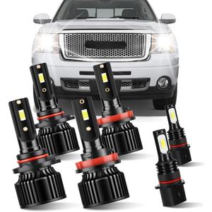 Custom for GMC Yukon XL 2015 2016 2017 2018 2019 Light Bulbs, High Beam Low Beams Combo,Fog Bulbs 28000LM White Light with Fan Plug&play 6PCS