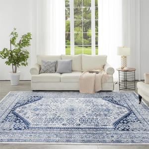 Syalife Washable Rugs, 5'x 7' Distressed Indoor Non-Shedding Low Pile Carpet with Non Slip Backing, Vintage Area Rugs for Living Room, Bedroom, Dining Room, Office (Navy Blue, 5'x 7')