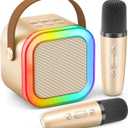 Karaoke Machine for Kids Adults, Portable Bluetooth Mini Karaoke Microphone Singing Speaker Karaoke Player with 2 Wireless Mic Kids Toys for All Smartphones,Birthday, Family,Home Party (Gold)