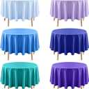 6 Pieces Blue & Purple Series Round Tablecloth, 84" Solid Color Waterproof & Spillproof Disposable Plastic Table Cover, Durable Party Tablecloth for Dining, Buffet, Picnic, Outdoor Events