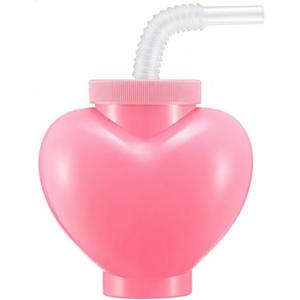 Amyhill Valentine's Day Heart Shaped Cups with Lids and Straws 12 oz Plastic Heart Cups for Kids Party Favors, School Classroom Exchange Prizes Gift