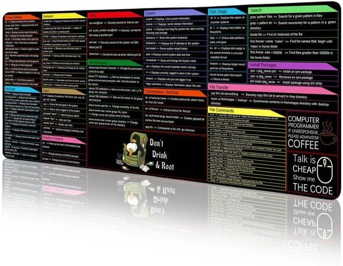 Linux Commands Line Mouse Pad, Extended Large Cheat Sheet Mousepad, Funny Large Gaming Desk Mat Pad Non-Slip, Keyboard Mouse Pad for Laptop Computer Work Office Desk Accessories 31.5x11.8 in (Programmer)