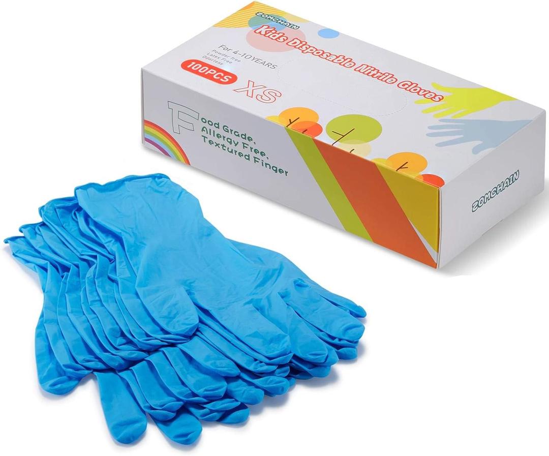 Kids Gloves Disposable for 4-10 Years - Latex and Powder Free - for Kids Festival Preparation, Crafting, Painting, Gardening (Blue)