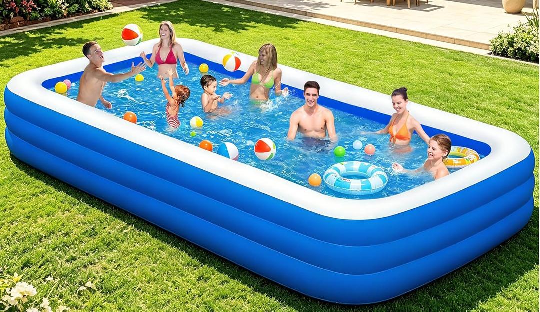 Extra Large Inflatable Pool for Adults, 145" x 74" x 22" Oversized Blow Up Family Swimming Pool, Durable Thickened Above Ground Pool for Backyard, Outdoor, Garden, Summer Water Party