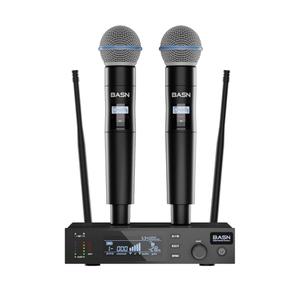 BASN UHF Dual Channel Wireless Microphone System, Handheld Mics for Stage, Karaoke, Weddings, DJ, and Events (Black)