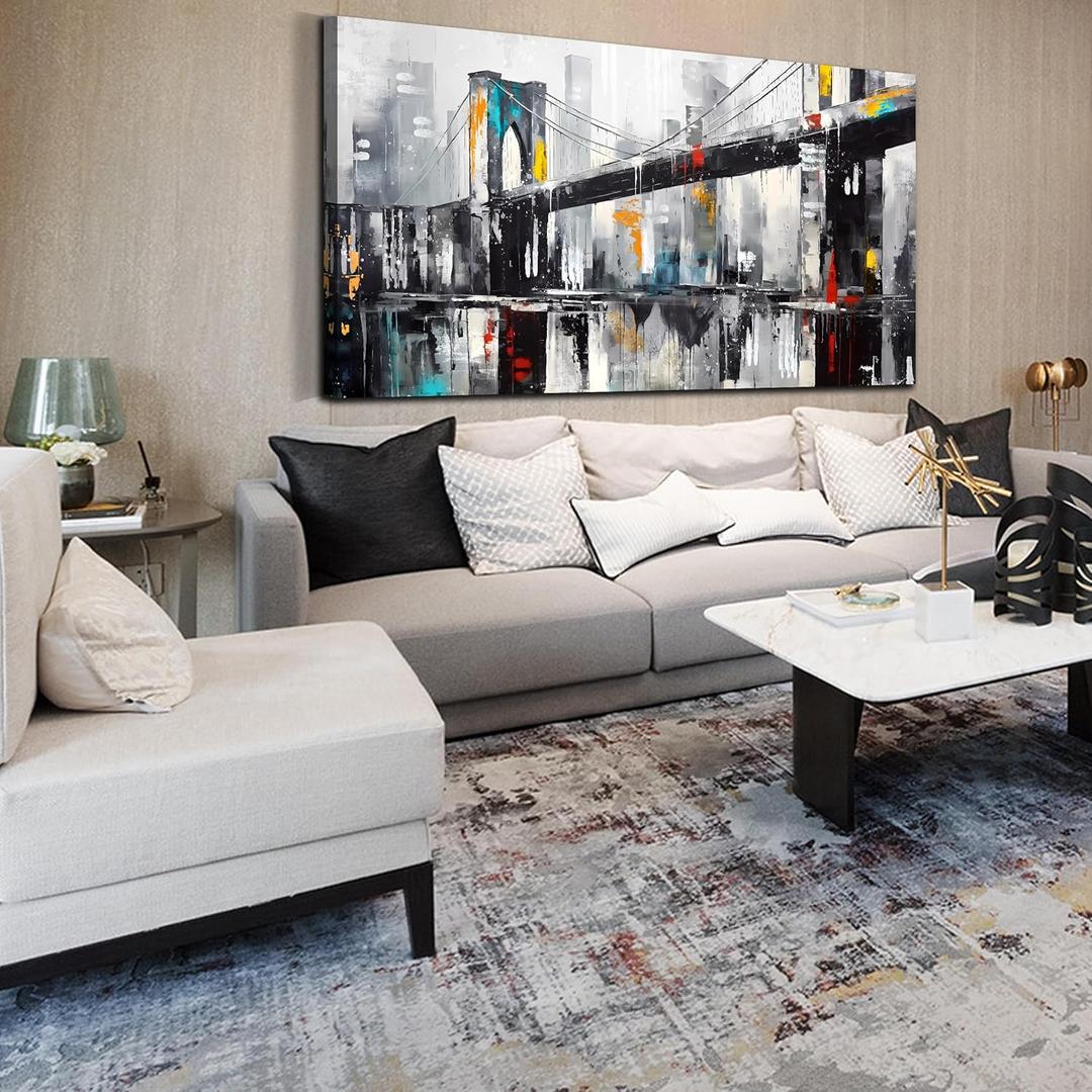 CANEITO New York City Wall Art for Living Room, Brooklyn Bridge Canvas Wall Decor for Bedroom, Cityscape Print Picture, Large Size 29x59 Inches