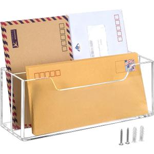 BEYGORM Acrylic Mail Organizer for #10 Envelopes, 2-Slot Wall-Mounted & Countertop Letter Holder, Clear Hanging Mail Rack for Home Office