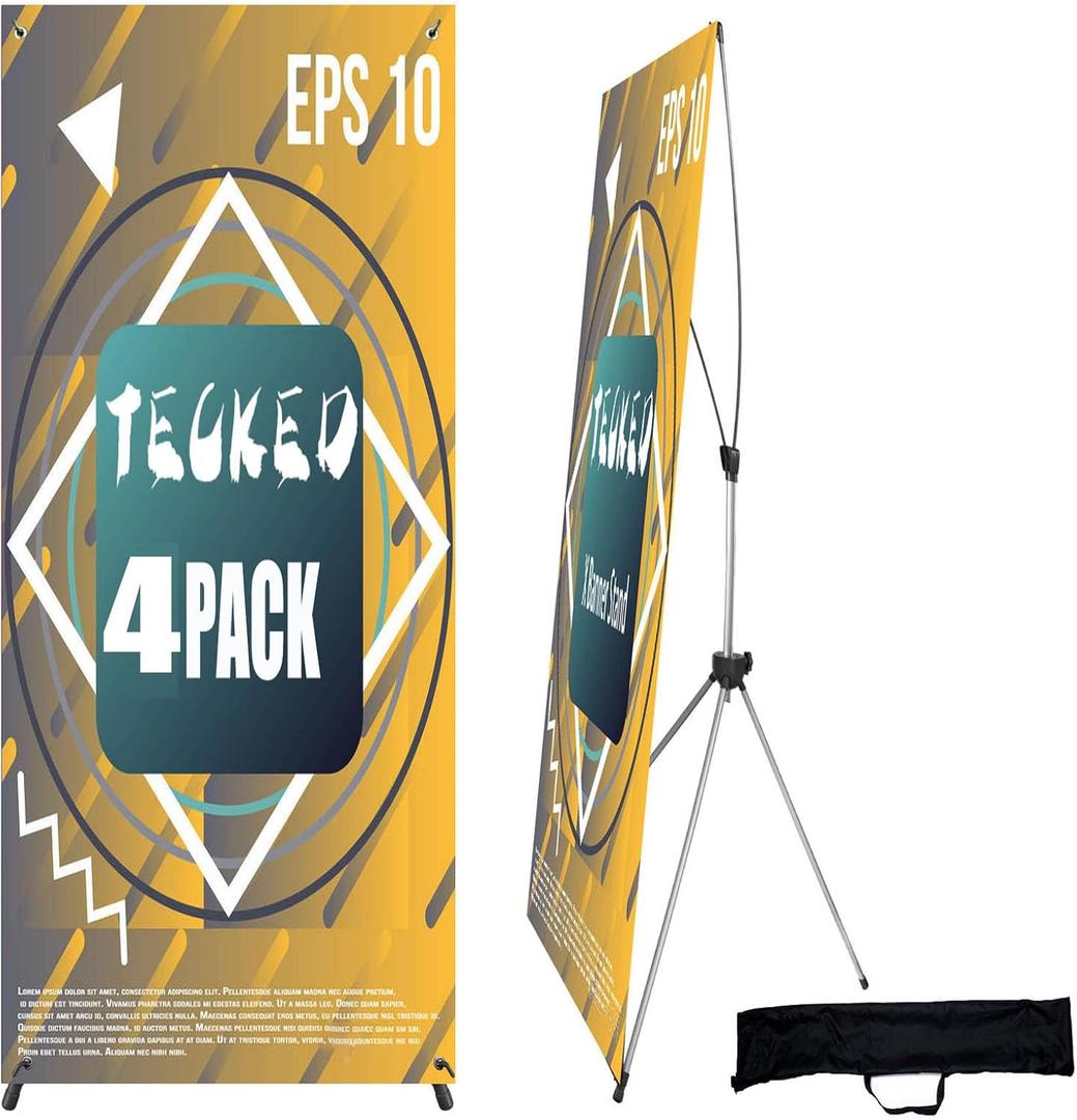 X Banner Stand Adjustable Fit Banner 24 x 63 to 32 x 72 Inch, Portable Travel Bag, Bigger, More Adaptable Advertising, Stores, Tradeshow, Restaurant, Event, Birthday & Party (4 PACK)