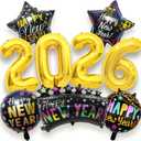 2026 New Years Eve Party Supplies - 9 Pcs Happy New Year Balloons Decorations 2026 Foil Balloons NYE Party Decorations Set
