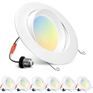 6 inch Retrofit Gimbal LED Recessed Lighting 360 Rotatable Swivel Lights Adjustable Eyeball Downlight Dimmable 5CCT Selectable 2700K-6000K, 1700LM, 15W Retrofit Can Lights, White 6 Pack