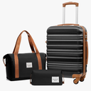LONG VACATION 3 Piece Luggage Set 20 IN Carry on Suitcase ABS+PC Hardshell Luggage with Spinner Wheels & YKK Zipper TSA Lock (BLACK-BROWN, 20-Inch)