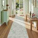 Green 3x10 Runner Rug for Hallways Bed Side Kitchen, Boho Washable Distressed Low-Pile Floor Entryway Long Bathroom Mat, Non-Slip Laundry Room Washstand Front Carpet Green 36x84 Inch