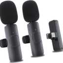 Wireless Mini Microphone for iPhone：2 Pack Lavalier Lapel Mic with AI Noise Cancellation & 70ft Range, 16H Total Battery, Plug and Play Clip-on Android Microphone for YouTube TikTok Podcast Vlogging
