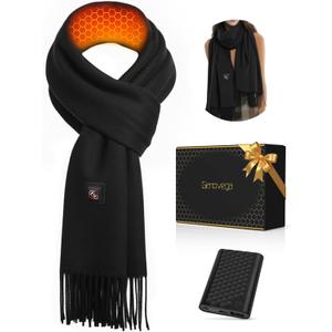 Genovega Heated Scarf for Women Men Recahrgeable Electric Intelligent Heating Scarves Neck Body Warmer portable Heated Shawl Wraps Thermal for Winter Cold Weather Outdoor Trave Must Have Black