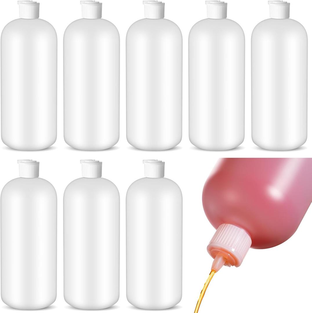 Tioncy 8 Pcs Flip Top Plastic Squeeze Bottles - 32 oz Squeeze Bottle with Dispenser Caps for Shampoo, Body Wash, Sauce and More, Natural White