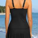 Aqua Eve Women Tankini with Skirt - Tummy Control Swimsuit Two Piece Bathing Suit Ruffle Swimwear Ladies Swim Suit (Black, M)