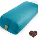 Organic Buckwheat Bolster (24X10.5X5.5 in) Supportive Rectangular Meditation Pillow 100% Cotton Cover Yoga Pillow (Cyan Blue)