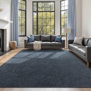 FinRec Low Pile 6x9 Washable Area Rugs for Bedroom Living Room, Thin Rug Solid Color, Non-Slip Carpet Indoor for Home Decor (Navy Blue/White)