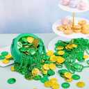 JOYIN 209PCS St Patricks Day Pot of Gold Set, 208 Lucky Leprechaun Plastic Coins and 1 Green Cauldron with Handle Saint Patricks Party Supplies