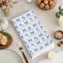 Blue and White Chinoiserie Bow Easter Egg Bunny Kitchen Towels 16x24 in Set of 2, Spring Cute Easter Rabbit Decorative Hand Towels for Bathroom Kitchen, Grandmillennial Decor Dish Tea Towel