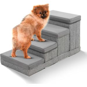 BOSQUE Dog Stairs for High Bed, Foldable Pet Stairs for Dogs Puppy with Storage for Bed or Couch, Cat Dog Steps Ramp with Zip up to 200 lbs