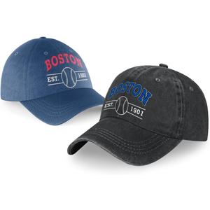 Embroidered City Vintage Classic 2-Pack Washed Denim and Color Snapback Caps for Men Women, Adjustable Fans Baseball Cap (Boston)