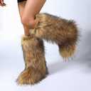 Dufnfn Women's Knee-High Faux Fur Boots - Furry Fluffy Warm Winter Snow Boots with Comfortable Round Toe for Cozy Outdoor and Indoor Use (Chestnut Brown, Size 9.5)
