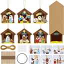 Jenaai 24 Set Nativity Wooden Stick Ornament Craft Kit Make a Nativity Scene Hanging Ornament Religious Christmas Crafts for Christmas Tree Home Party Classroom Activities