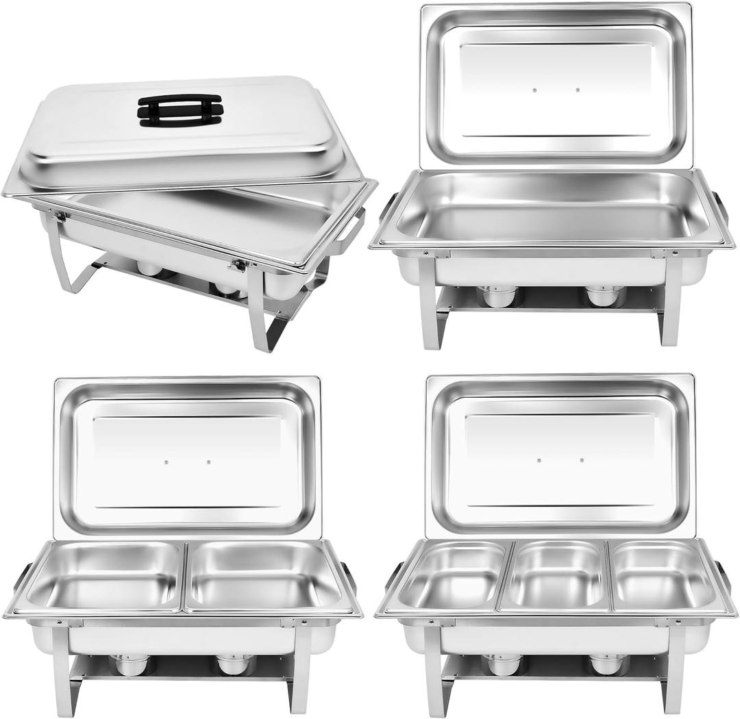 Chafing Dishes for Buffet [Set of 2/4] Stainless Steel Food Warmers for Parties 9QT Chafers and Buffet Warmers Sets Commercial Catering Chafers for Event Party (4 Pack with 7 food trays)